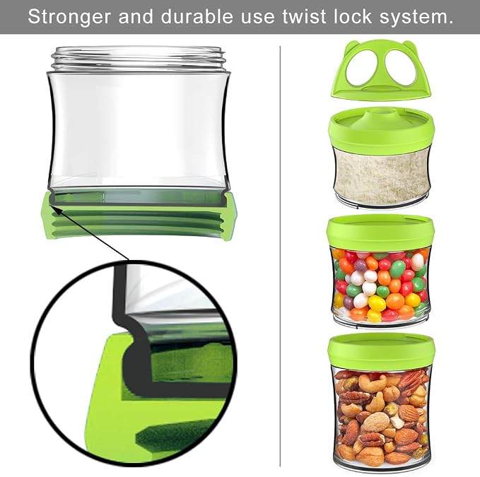 SELEWARE Green Stackable Snack Containers for Kids Toddlers Adults, 28oz | Portable Food Storage Containers for Snacks Formula Powder Drinks and Travel, Twist Lock System Airtight Leak-proof BPA Free