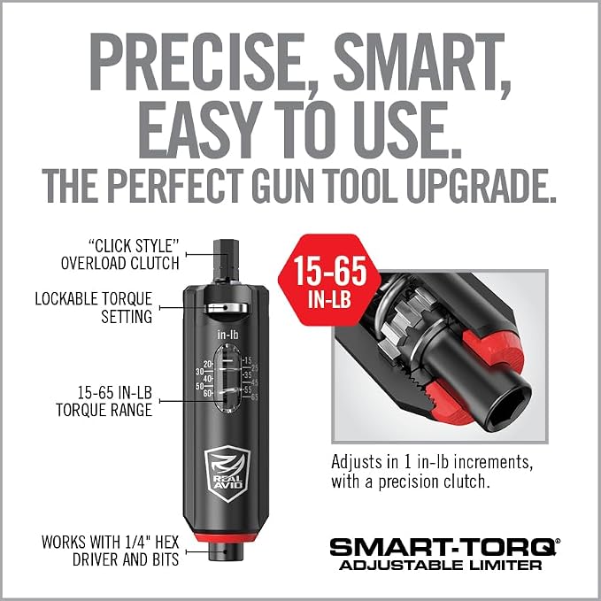 Real Avid Smart-Torq & X3 Driver Kit - Adjustable Limiter 15-65 In-Lbs, 3-in-1 X3 Driver Ratchet, T-Handle, Screwdriver, 12 Bits in a Compact Case