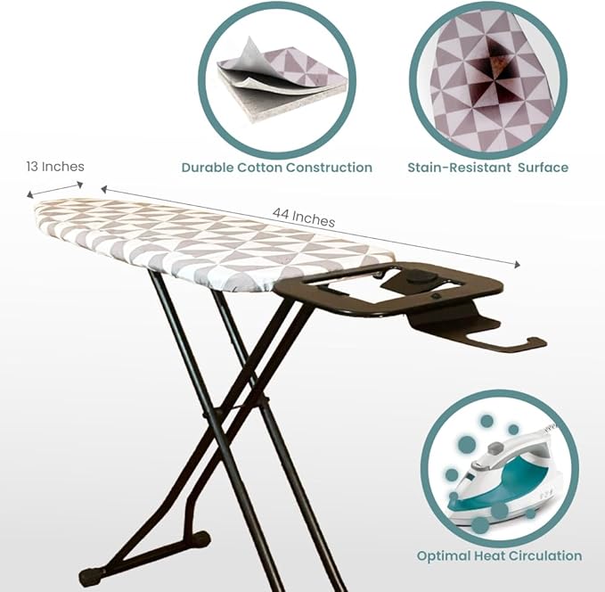 Compact Ironing Board Foldable | Hanging Iron Board with Safety Iron Stand & Rest for Small Space or Apartment, Thick Cover & Pad, Height Adjustable up to 33" Features 4 Steel Legs