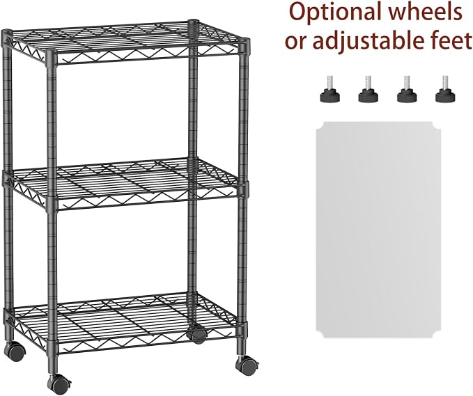 SINGAYE Small Wire 3 Adjustable Shelves Pantry Metal Shelf Floor Organizer | Armoire Adjustable Floor Kitchen Narrow Organizer Rack Shelving Short Square Stackable Standing Storage Tier Under Unit