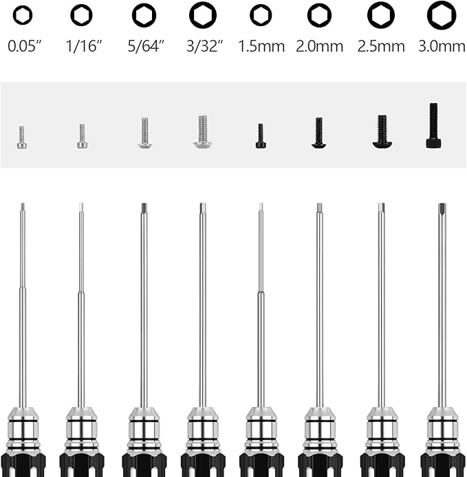 RC Tool Kit,Hex Screwdriver w/3/23",5/64",1/16",0.05",1.5/2.0/2.5/3.0mm | 8 Pcs Hexagon Allen Precision Screwdriver Set Compatible with Traxxas Arrma RC Cars RC Model Car Helicopter