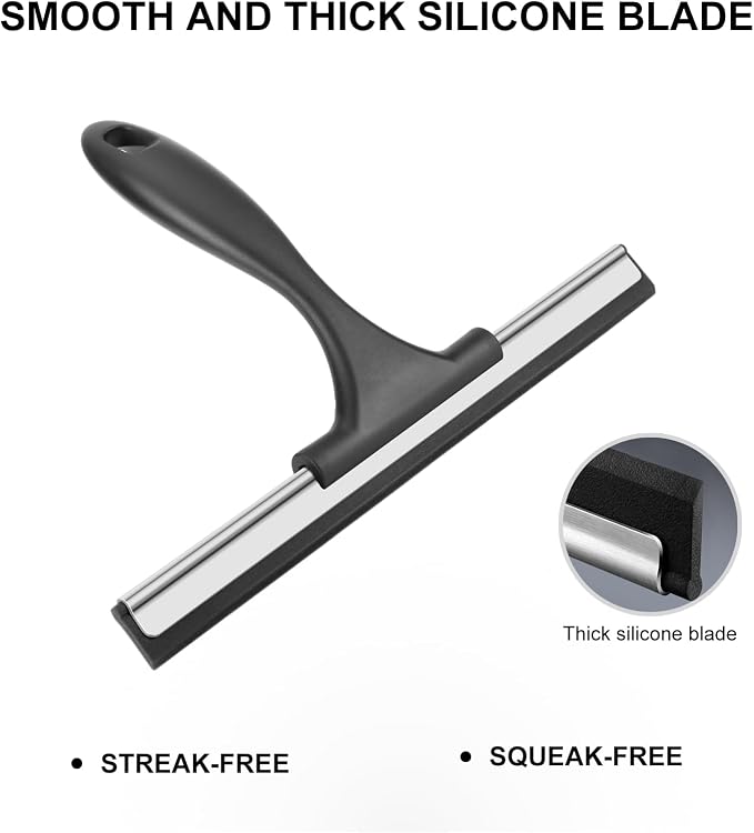 SetSail Shower Squeegee for Glass Doors Stainless Steel Squeegee for Shower Glass All-Purpose Window Squeegee for Tile Shower Walls, Bathroom, Sink, Mirror, Car Window Cleaning 10 Inches