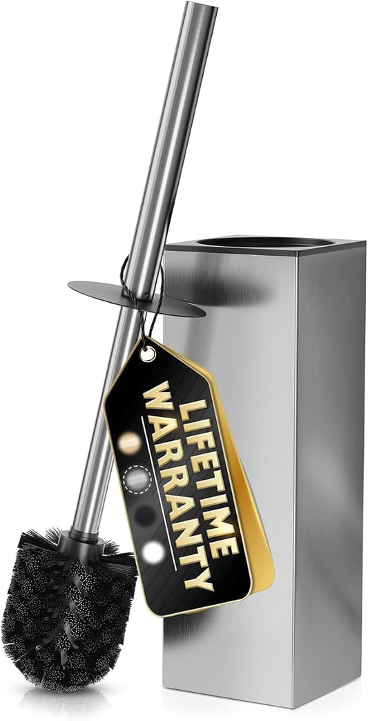 Silver Toilet Brush and Holder Set Stainless Steel – Square Design Toilet Bowl Brush and Holder, Rust, Corrosion & Scratch Resistant with Splash Protection, for Efficient Cleaning and Neat Storage