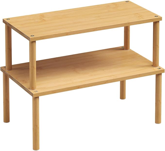 VERTORGAN Cabinet Organizer Shelf(Set of 2),Kitchen Counter Shelves,Bamboo Stackable Expandable Spice Rack Countertop(Large)