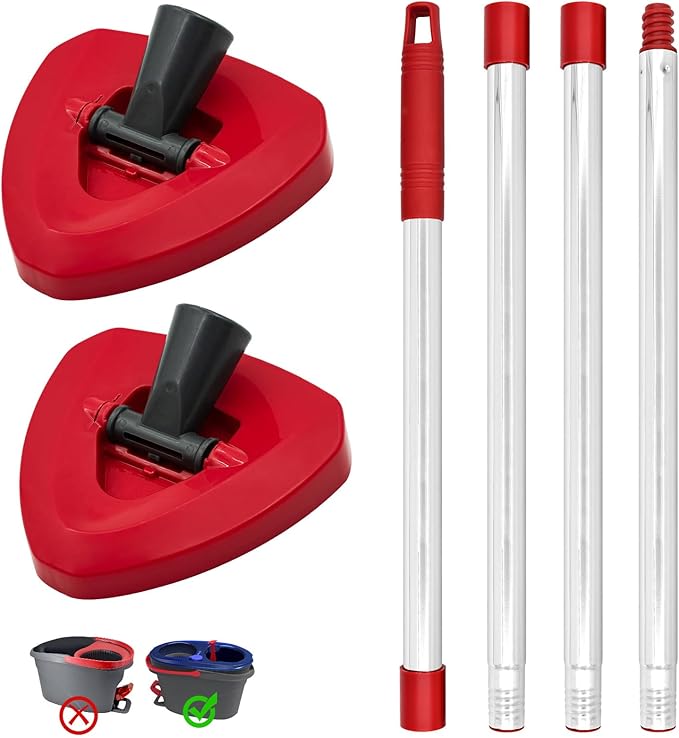 Spin Mop Handle & 2 Mop Base Replacement for O-Cedar RinseClean 2 Tank System, Adjustable 30-58" Telescopic Mop Stick Pole, Lightweight Durable Mop Handle Replacement Parts