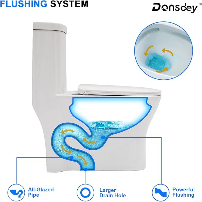 One Piece Toilet with ADA Height Seat- White Ceramic Toilets with 17.3" Chair Seat 1.1/1.16 GPF High Efficiency Water Saving Power Flush Toilet Bowl Modern Bathroom