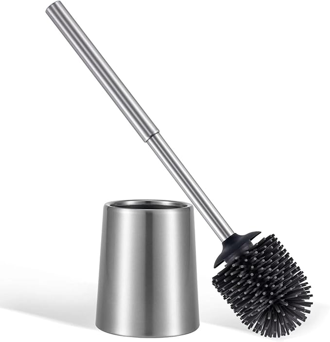 SUS304 Stainless Steel Toilet Brush and Holder Set Toilet Brush Case Cleaner for Toilet Bowl Bathroom Cleaning Brush Caddy Cepillo de Baño wih Oily Coating Brushed Stainless Chrome