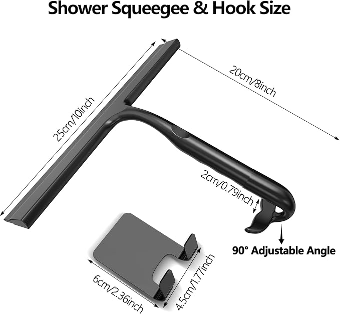 Shower Squeegee for Glass Doors, All-One-Piece Winning - Silicone Squeegee | Squeegee with Built-in Hook for Shower Glass,Bathroom, Window, Mirror, Tile Wall,Car, Streak-Free Cleaner Tool,10-Inch,Black