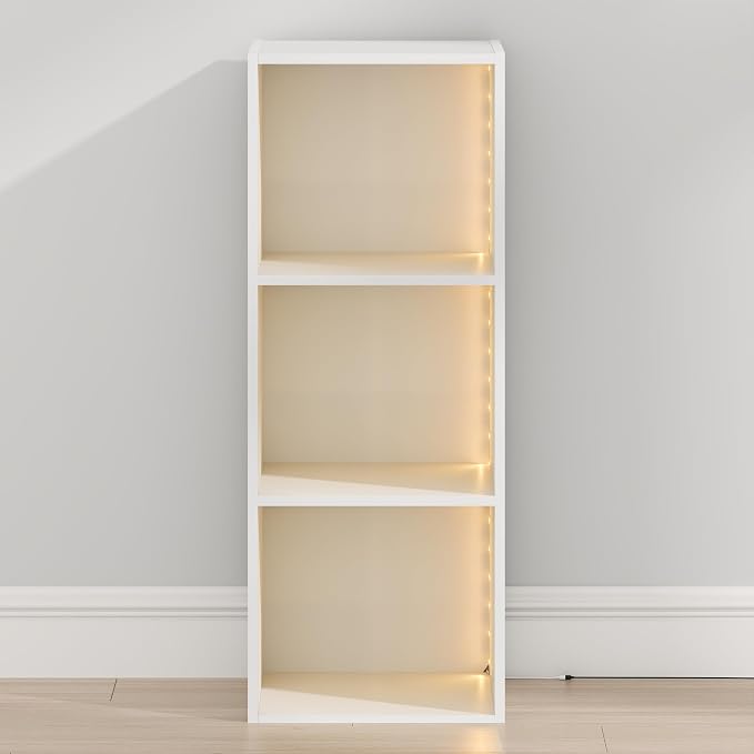 Furinno LUDER 3-Cube Closet Organizer with LED, Closet Storage, White | 9.3 x 12 x 31.5, White LED Light, Organizers and Storage, Closet Storage, for Wardrobe, Bedroom, Entryway