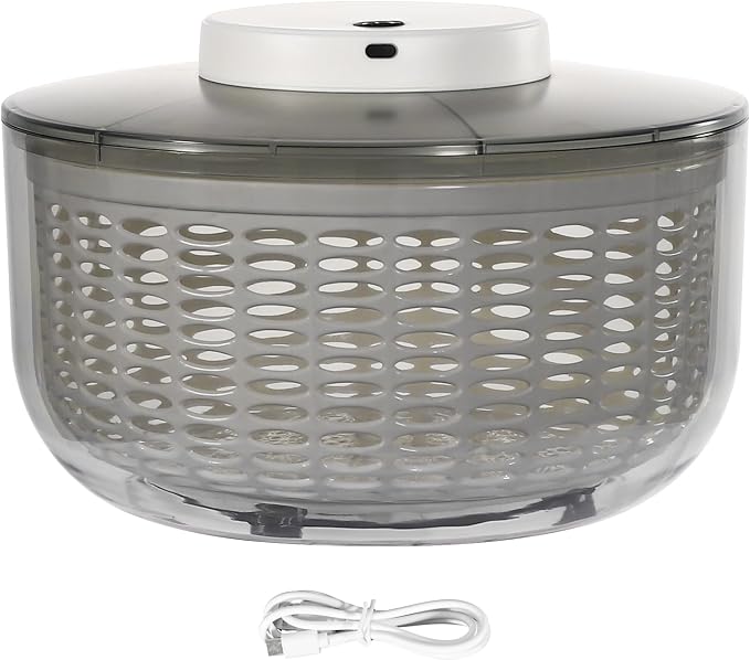 6L/6.34QT Electric Vegetable Dryer Fruit Vegetable Washer Dryer with USB Cable & Draining Basket Electric Salad Spinner for Dehydrating Storing Lettuce Tomatoes 6W 3.7V, Gray+White