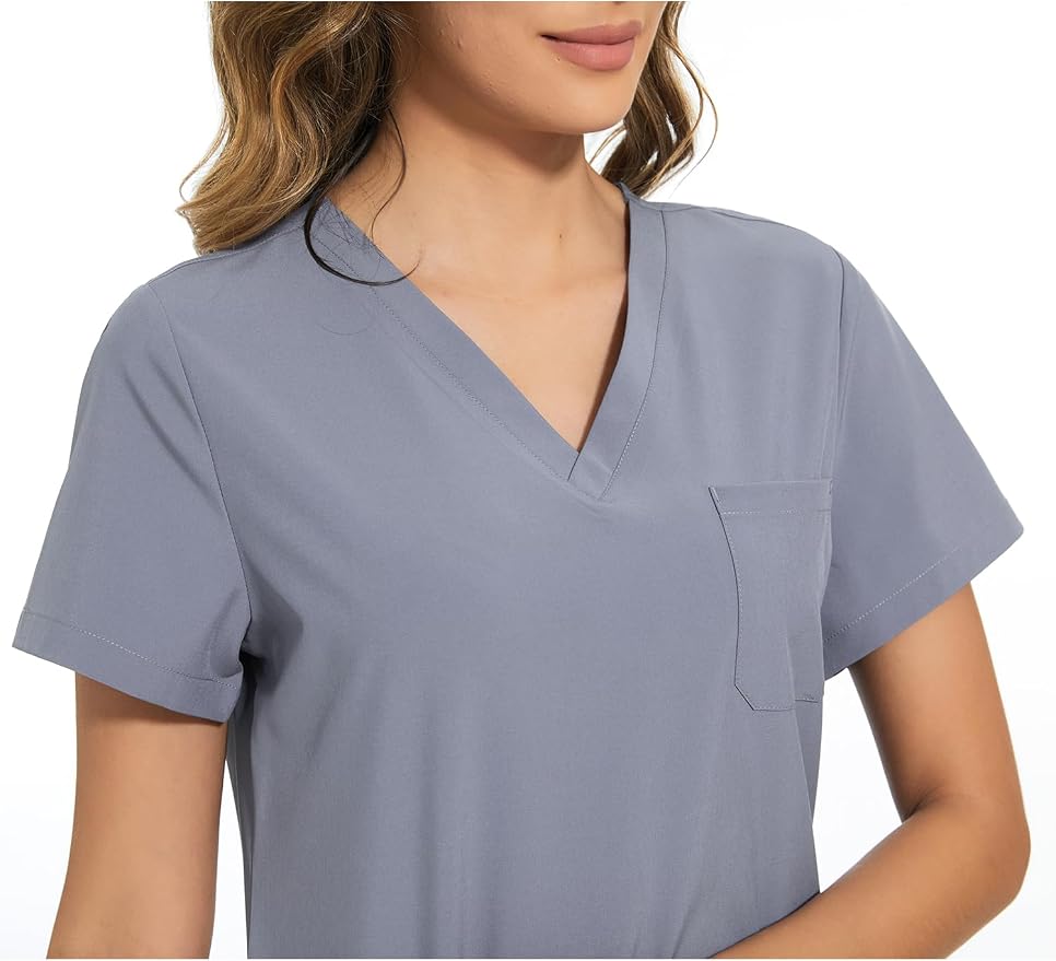 Scrubs Tops for Woman - Soft Stretch, V-Neck Tops | 3 Pockets, Side Split Design, Short Sleeve, Breathable & Lightweight Nursing Shirt, Easy-Care Fabric for All-Day Comfort