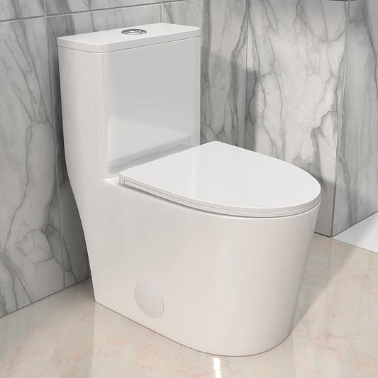 12'' Rough-in One Piece Toilet - High Efficiency Water Saving Ceramic Compact Toilets with 15.7" Soft Close Chair Seat 1.1/1.6 GPF Dual Flush Easy to Clean 15.3''x26.7''x29.4''