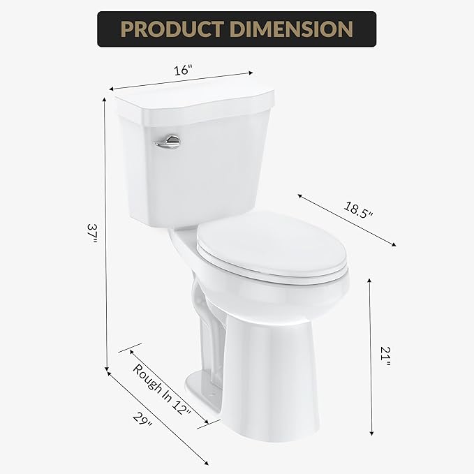 Two Piece Toilet 21 inch Chair Height Elongated Bowl, Side Handle, High Seat Toilet for Elderly, Comfortable Bathroom Toilet with Soft-Close Seat White