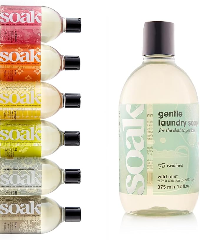 Soak Laundry Soap – No Rinse, Plant Derived Hand Wash Detergent - 375 ml / 12 fl. oz, 75+ Washes (Wild Mint)