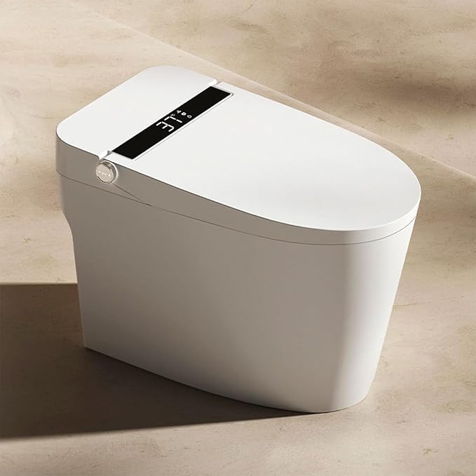 BONSAM Smart Toilet with Auto Flush, Modern Toilet with Bidet Built In, Blackout Flushing, Warm Water&Dryer, Self-Cleaning Heated Seat Toilet with Remote Control for Seniors & Families.