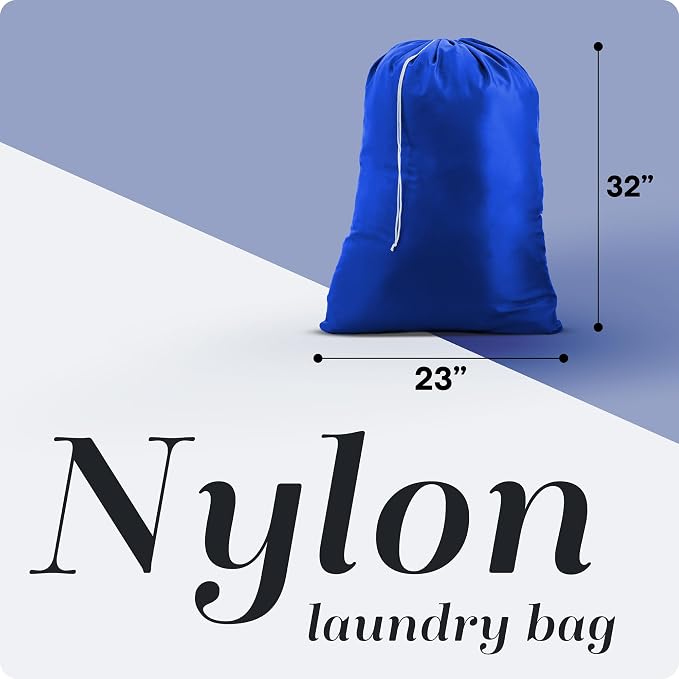 Nylon Laundry Bag - Locking Drawstring Closure and Machine Washable. These Bags will Fit a Laundry Basket or Hamper and Strong Enough to Carry up to Three Loads of Clothes. (Royal Blue) | 22"x32" XL Nylon Laundry Bag, Locking Drawstring, Machine Washab...