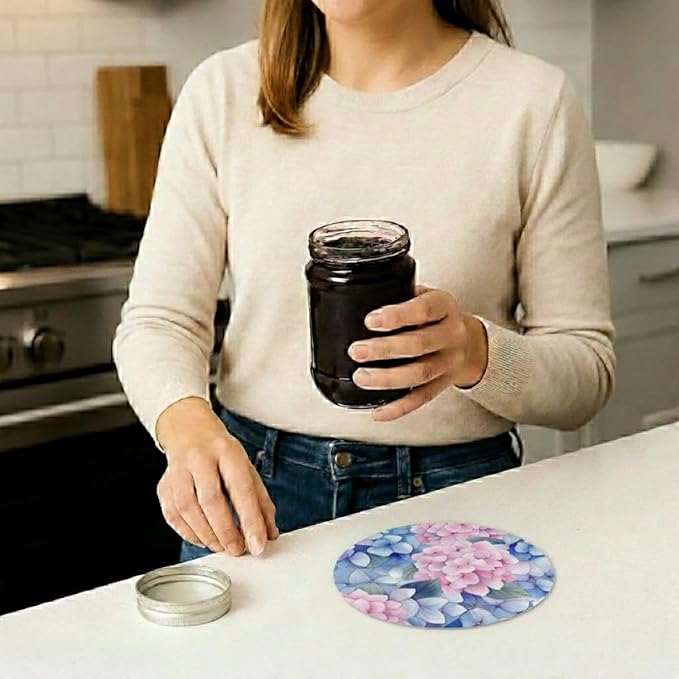 Andreas Silicone Jar Opener, Hydrangea – 6.25" Non-Slip Lid Gripper & Garlic Peeler, Dishwasher Safe, Multi-Use, Durable Silicone & Fabric, Made in the USA, JO-337