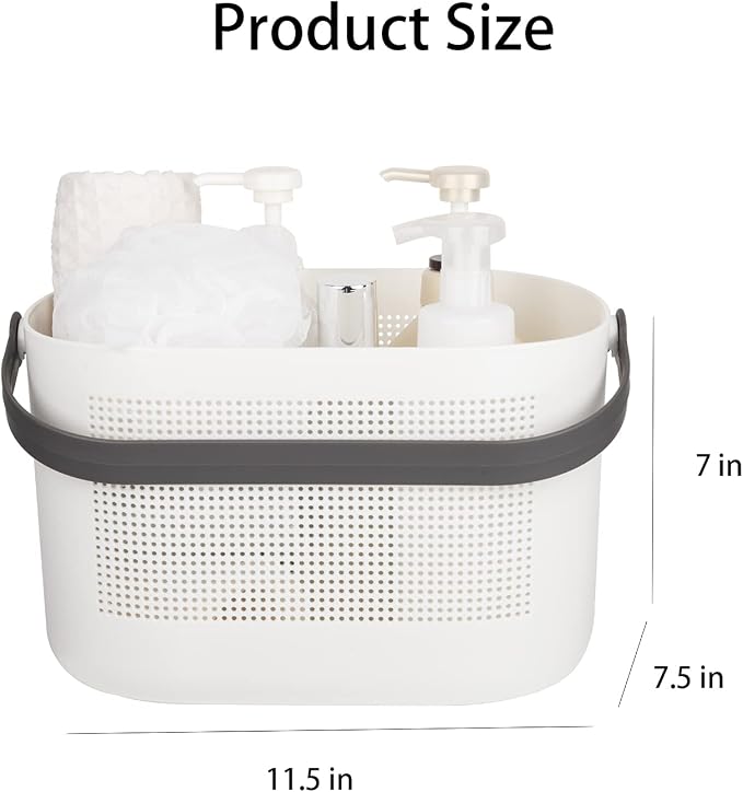 Plastic Protable Shower Caddy Basket, Storage Organizer, Grey, 2 Pack | Bottom Drain Holes, Keep Dry, Sturdy and Durable, Easy to Carry for Bathroom, Kitchen, Dorm Room, RV, College