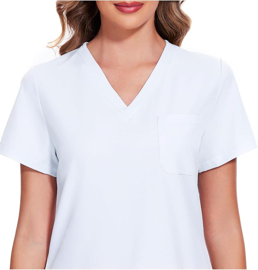 Scrubs Tops for Woman - Soft Stretch, V-Neck Tops | 3 Pockets, Side Split Design, Short Sleeve, Breathable & Lightweight Nursing Shirt, Easy-Care Fabric for All-Day Comfort