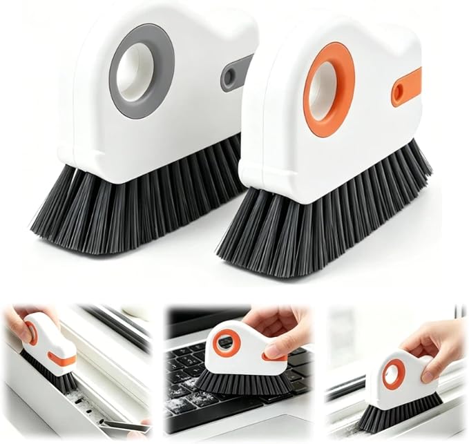 2-in-1 Groove Cleaning Brush with Hidden Scraper, Hard Bristle Crevice Cleaning Tool for Sliding Door Track, Window Sill, Window Seal, Tile Gaps, Kitchen & Bathroom Corners (Mix)