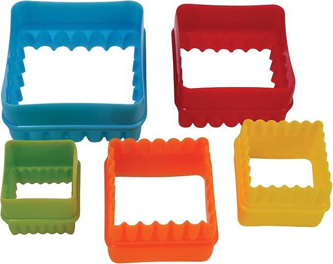 R&M International Square Cookie and Biscuit Cutters, Assorted Sizes, Bright Colors, 5-Piece Set