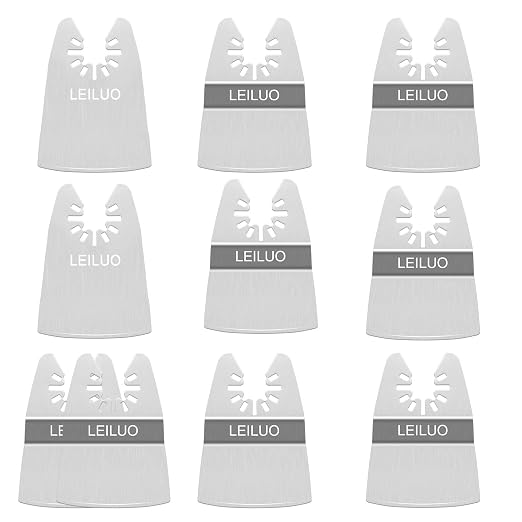 Oscillating Tool Scraper Blade Set 10 PCS – 8 Rigid & 2 Ultra Flexible Blades for Removing Paint Caulk Adhesive Compatible with DeWalt Makita Milwaukee Dremel and More