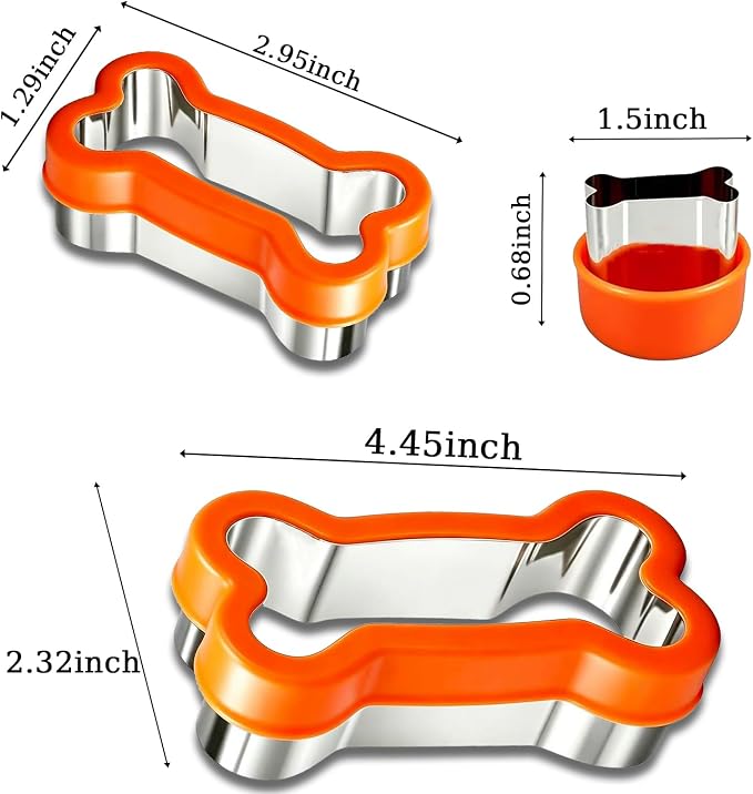 3 Pcs Dog Bone Cookie Cutter Set – Large 4.45", Small 2.95", Mini 1.53" – Stainless Steel Dog Treat Molds, Biscuit Cutters for Homemade Pet Snacks with Protective Plastic Lid