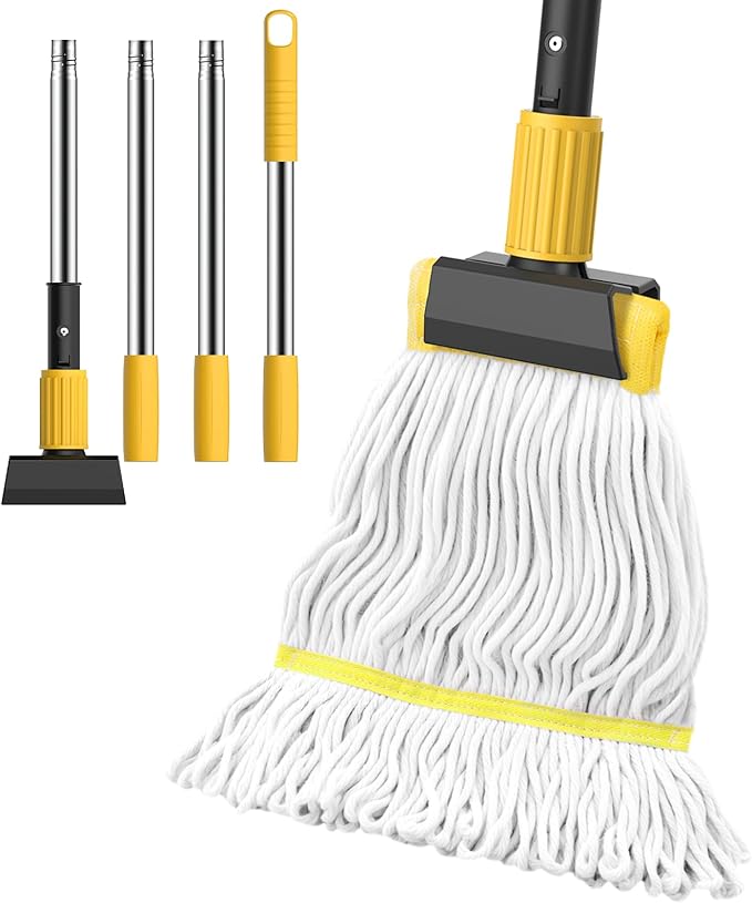 Heavy Duty String Wet Mop for Floor Cleaning, Commercial Industrial Cotton Mops with Stainless Steel Long Handle for Home, Kitchen, Bathroom, Garage