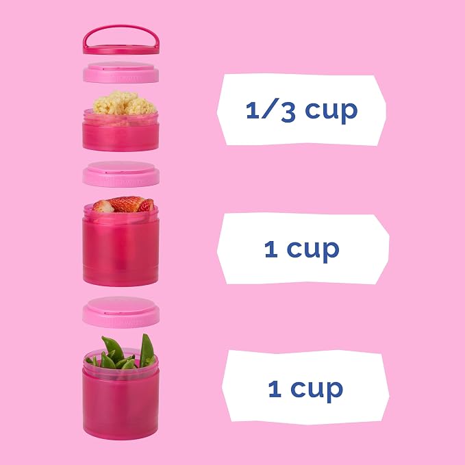 Whiskware Stackable Snack Containers for Kids and Toddlers, 3 Stackable Snack Cups for School and Travel, Pink