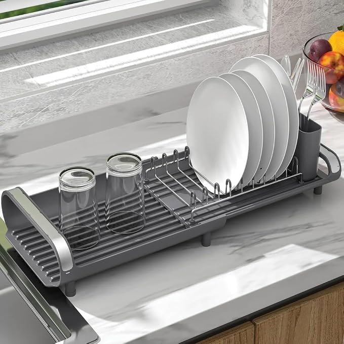 Better Houseware in Sink Dish Drying Rack, Dish Drying Rack in Sink with Non-Slip Handles, Stainless Steel Space-Saving Design, Dish Rack Holds 8 Plates, 12.25 x 18 x 10.75 Inch, Gray