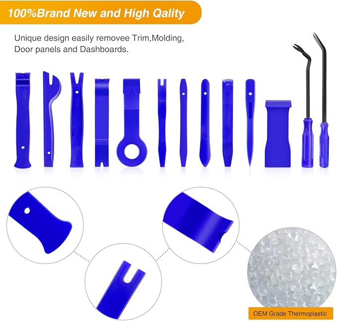 GOOACC 13PCS Nylon Trim Removal Tool Set | for Bumper Fastener Rivet Clips Car Clip Panel Audio Video Dashboard Dismantle Blue