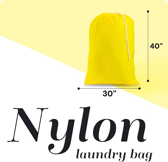 Handy Laundry XL Nylon Laundry Bag 30"x40", 60 lb Capacity, Yellow | 30"x40" XL Nylon Laundry Bag, Locking Drawstring, Machine Washable, 60 lb Capacity, Travel Dorm Hamper Liner, Yellow