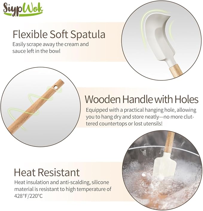 Silicone Spatula Set, Food Grade Rubber Spatula-5 Piece Nonstick Rubber Spatulas, Spoonula, Jar Scraper for Cooking, Baking, Mixing, Frosting - Heat Resistant Up to 600°F (5 Pcs White)
