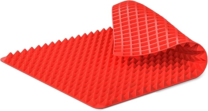 16x11.42" Non-Slip Red Pyramid Baking Mat - Easy to Clean Pyramid Pan Silicone Baking Mat with Air Circulation System - Tear- and Heat-Resistant and Flexible Oven Mats for Cooking, Roasting & BBQ