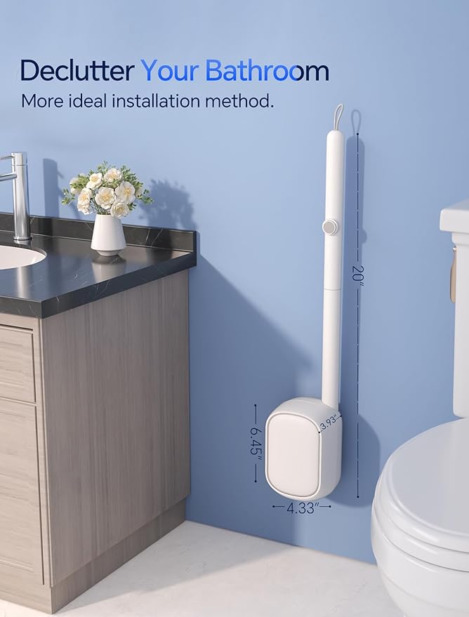 Disposable Toilet Brush Wand, Wall Mounted Toilet Cleaner Kit with Holder, for Bathroom Cleaning (Toilet Brush + 18 Brush Heads)
