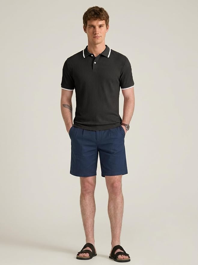 Comdecevis Men's Regular Fit Short Sleeve Knit Polo Shirts | Business casual, lightweight, breathable, stretch textured fabric, moisture wicking, easy care