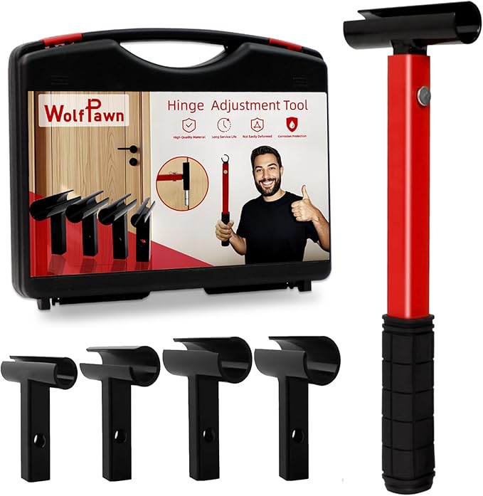 4-in-1 Door Hinge Adjustment Tool Kit, Professional Hinge Gap Adjusting Wrench for Cabinet Doors and Furniture Assembly, Heavy Duty Painted Steel Hinge Bender Wrench with Rubber Grip