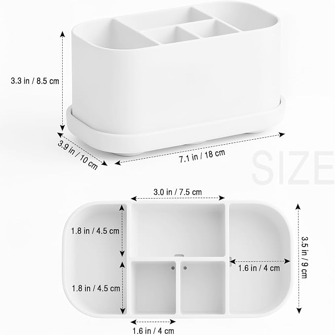 Luxspire Toothbrush Holders for Bathrooms, Silicone, 5 Slots, White | Toothbrush Organizer with Suction Cup Tray, Toothbrush Holder with Drainage for Bathroom Countertop