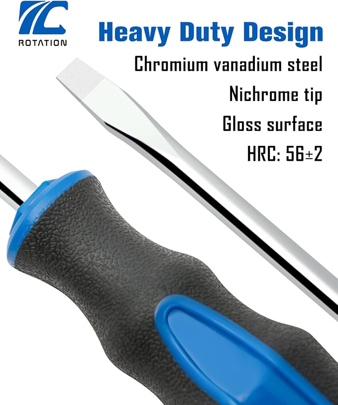8pc Magnetic Screwdrivers Set, 4 Phillips and 4 Slotted Tips | Nichrome Tip, Silver Tip Gloss, Professional Cushion Grip, High Torque