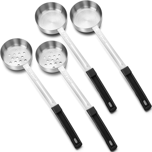 Teenyyou 4 Pcs Portion Control Serving Spoons Portion Control Spoons Ladle Scoops Food Measuring Utensils Proportion Manage Slotted and Unslotted Scoops for Weight Loss(Black,6oz)