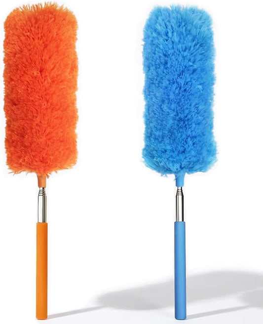 2 Pack Small Washable Microfiber Feather Duster, Microfiber Head, 13" to 30" Extendable Pole, Cleaning Tool for Office, Car, Computer, Furniture