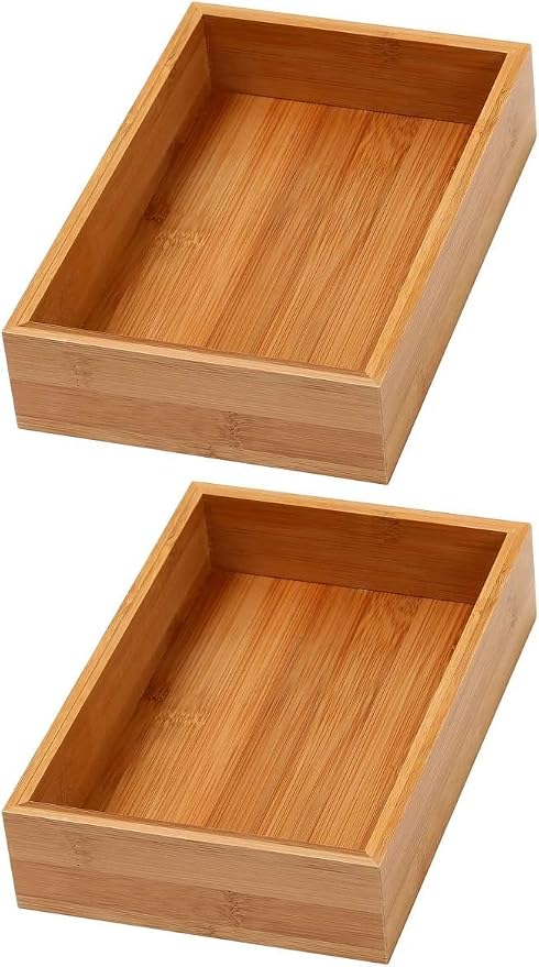 YBM Home Bamboo Drawer Organizer Storage Box for Kitchen Drawer, Junk Drawer, Office, Bedroom, Children Room, Craft, Sewing, and Bathroom, 2 Pack 6x9x2 inch