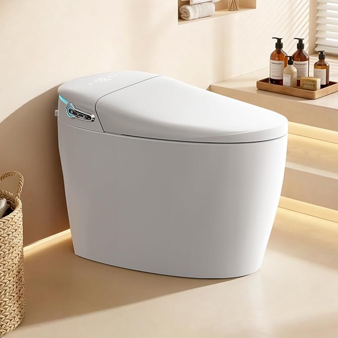 Smart Toilet with Bidet Built-in: Bidet Toilet with 4 Washing Modes Child Friendly, Toilet Bidet with Heated Seat, One Piece Toilet with Warm Water, Dryer, Remote, Foot Sensor, Auto Flush Lid&Seat