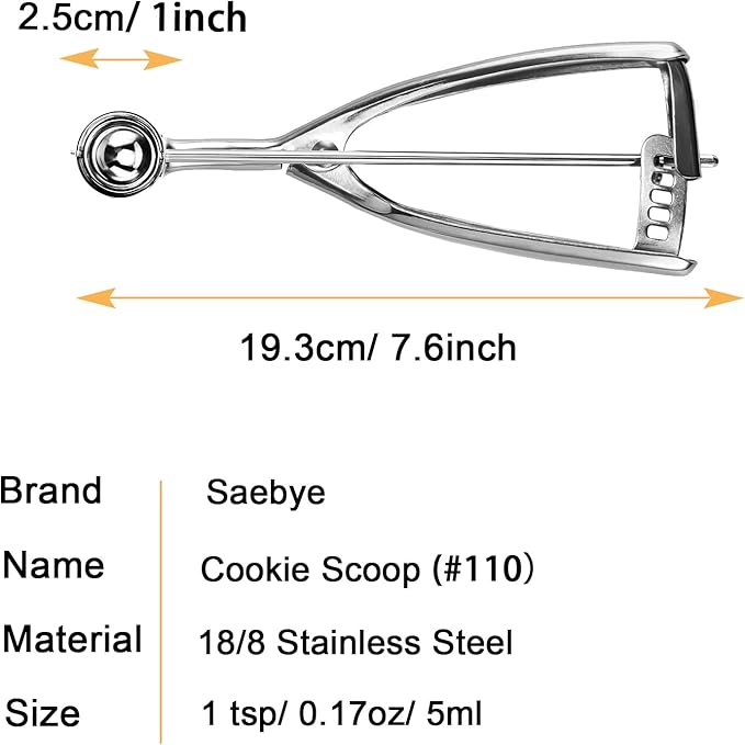 Saebye Mini Cookie Scoop 1 Tsp, Extra Small Cookie Dough Scoop, Melon Baller Scoops, 1/3 Tbsp/ 1 Tsp Scooper, 18/8 Stainless Steel