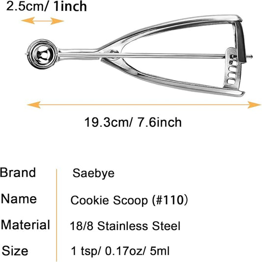 Saebye Mini Cookie Scoop 1 Tsp, Extra Small Cookie Dough Scoop, Melon Baller Scoops, 1/3 Tbsp/ 1 Tsp Scooper, 18/8 Stainless Steel