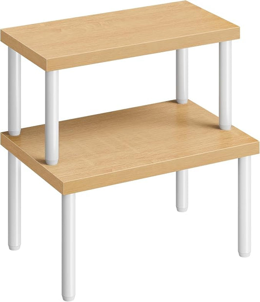 HOOBRO Cabinet Organizer Shelf, kitchen countertop organizer, Kitchen Storage, Spice Rack for cabinet, Stackable, Expandable, for Countertop,kitchen,cabinet, White and Natural WN15TL01