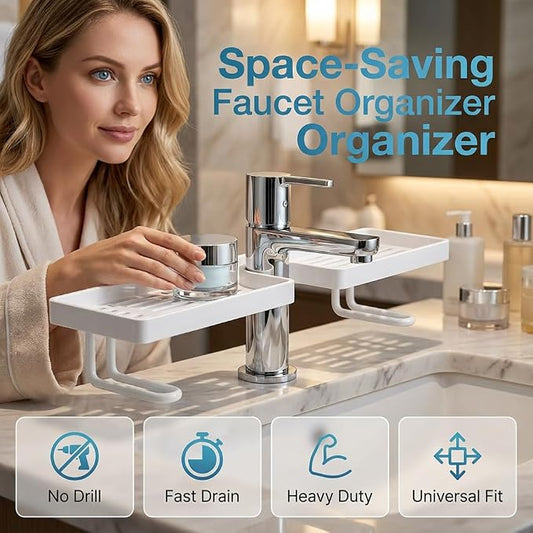 2026 New No-Drill Kitchen Sink Sponge Holder, Over-Faucet Storage Shelf with Drain Rack Organizer (Black)