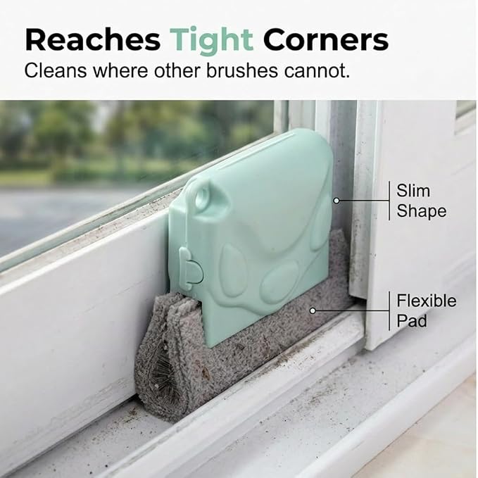 Magic Window Track Cleaner, Window Groove Cleaning Brush Set, Track and Sill Crevice Tool with Handle, for Tile Lines Shutter Slats Car Vents and Narrow Gaps (Beige)