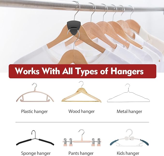 Latoxcaa Space Saving Standard Hanger Hooks 50Pcs, Upgrade Heavy Duty Space Saver Hangers Connector Hooks for Clothes, Premium Hanging Closet Organizer for Dorm, Ganchos para Colgar Ropa, Black