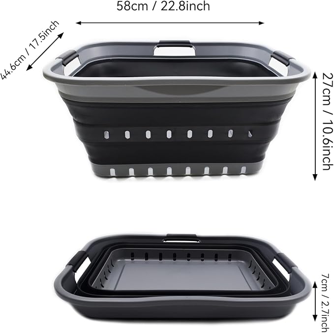 SAMMART 42L (11 gallon) Collapsible Plastic Laundry Basket - Foldable Pop Up Storage Container/Organizer - Portable Basket - Space Saving Hamper/Basket (2, Grey/Black)